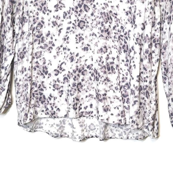 Cloth & Stone Leopard Print Blouse V-Neck Tie Neck Long Sleeve Workwear Chic L - Picture 6 of 15